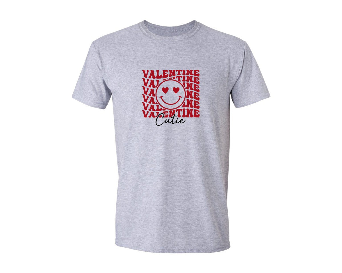 brand:Generic|color:Sports Grey / Athletic Heather|Valentine Cutie Retro Smile Face Graphic T-Shirt