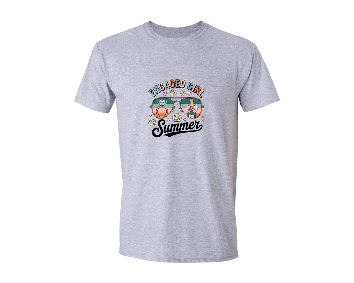 brand:Generic|color:Sports Grey / Athletic Heather|Engaged Girl Summer Engagement Graphic T-Shirt