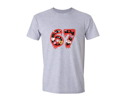 brand:Generic|color:Sports Grey / Athletic Heather|Knitted Valentine 67 Meme Hearts 3 Graphic T-Shirt