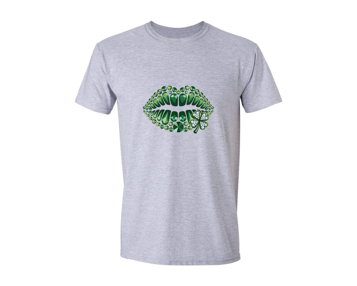 brand:Generic|color:Sports Grey / Athletic Heather|St Patricks Day Lips Lucky Graphic T-Shirt