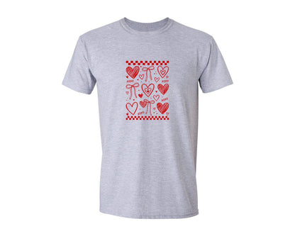 brand:Generic|color:Sports Grey / Athletic Heather|Hand Drawn Valentine Hearts Coquette Graphic T-Shirt