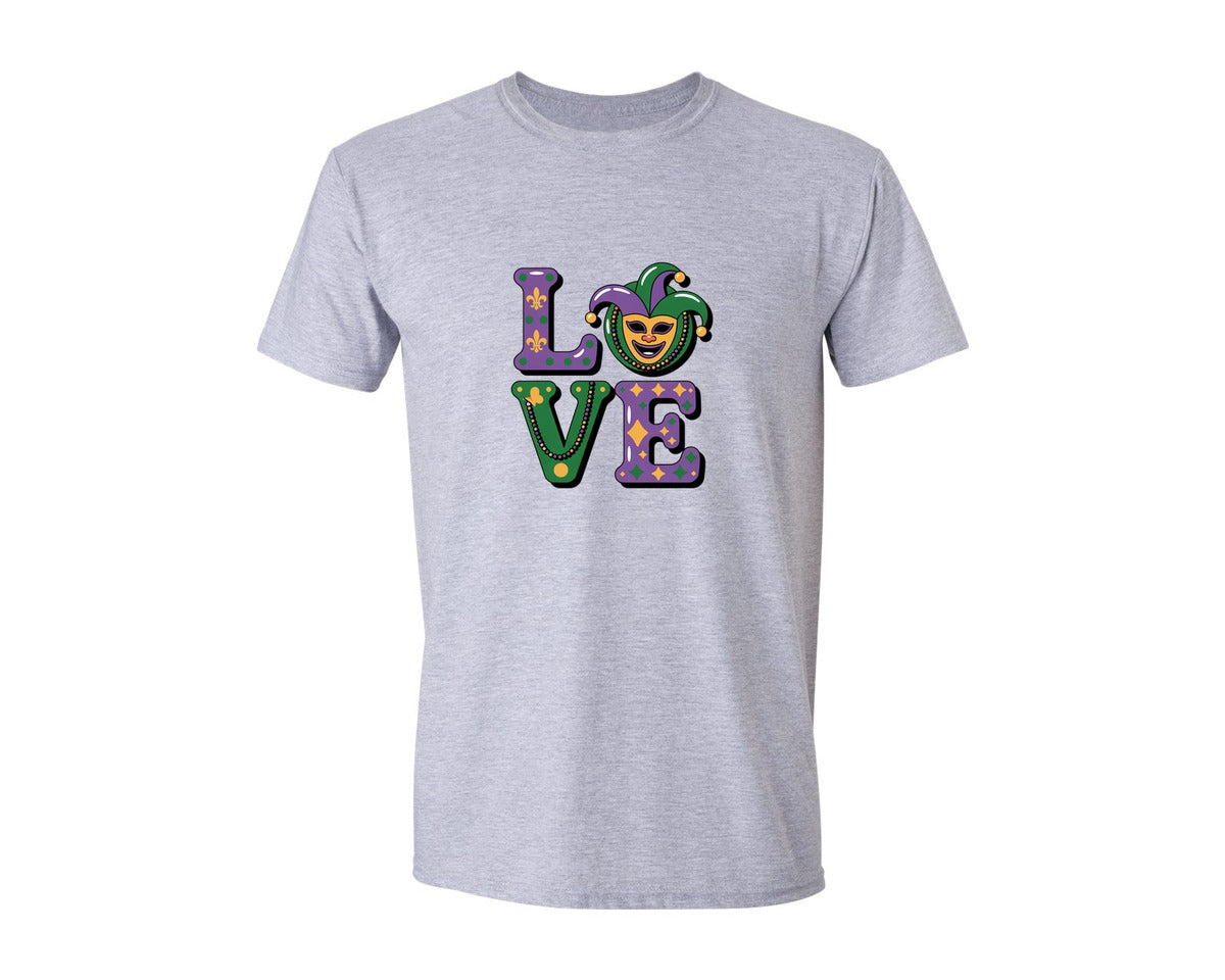 brand:Generic|color:Sports Grey / Athletic Heather|Faux Yarn Mardi Gras Love 3 Graphic T-Shirt