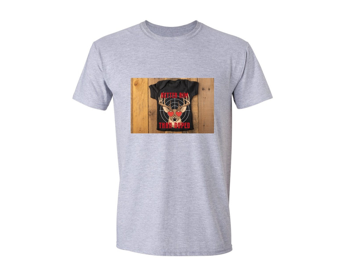 brand:Generic|color:Sports Grey / Athletic Heather|Better Aim Than Cupid Funny Deer Graphic T-Shirt