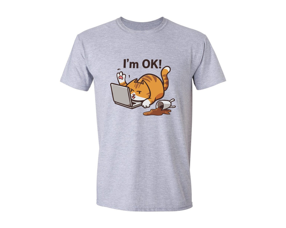 brand:Generic|color:Sports Grey / Athletic Heather|Im Ok Cat Funny Work Life Art Graphic T-Shirt