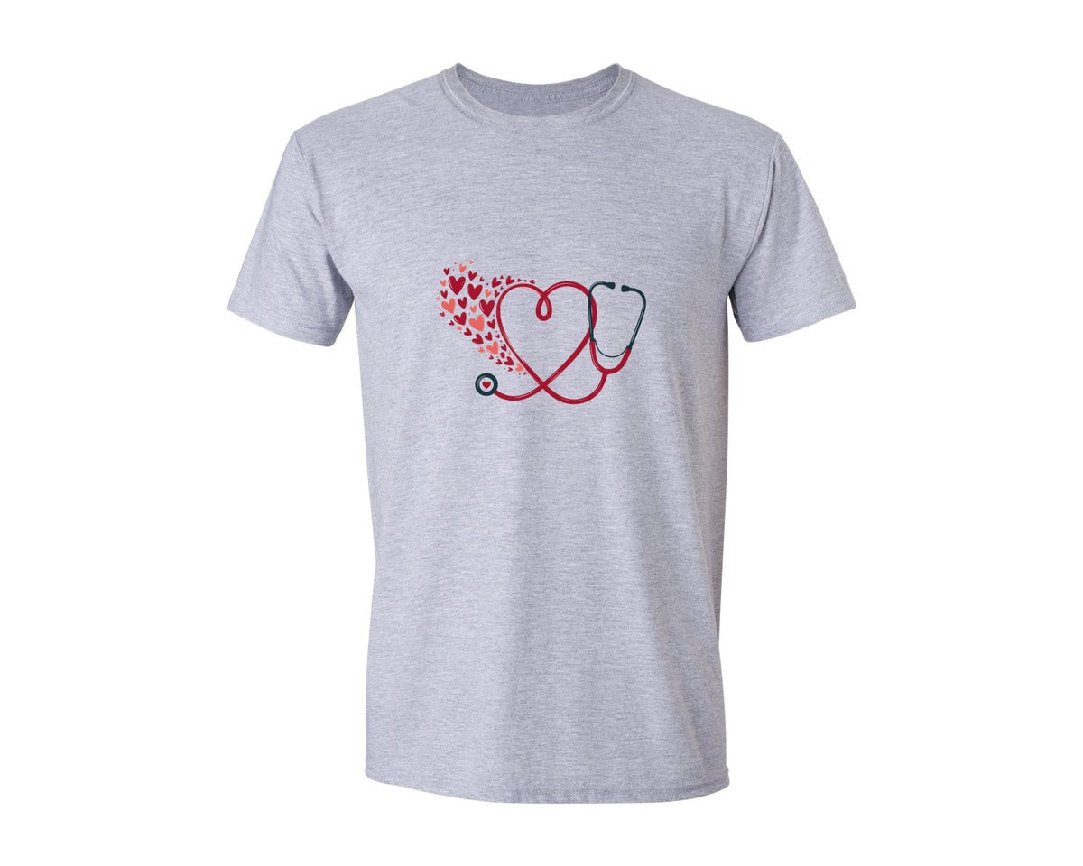 brand:Generic|color:Sports Grey / Athletic Heather|Valentines Day Stethoscope Heart Nu 3 Graphic T-Shirt