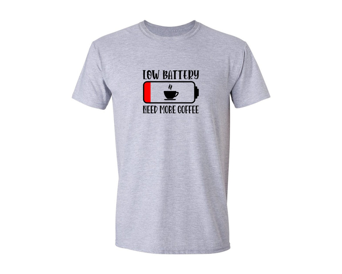 brand:Generic|color:Sports Grey / Athletic Heather|Low Battery Need More Coffee T Shirt Graphic T-Shirt