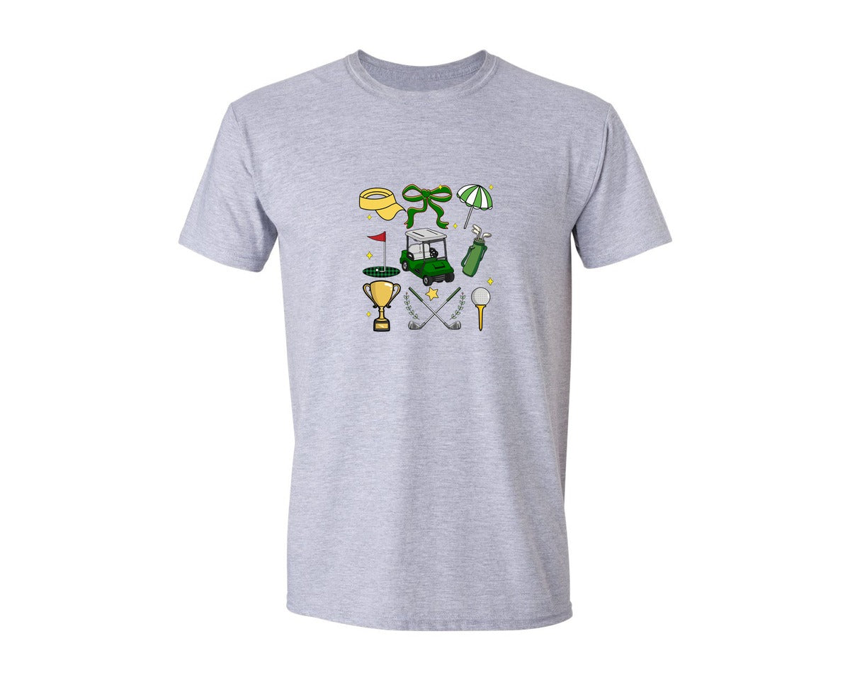 brand:Generic|color:Sports Grey / Athletic Heather|Preppy Golf Coquette Golf Graphic T-Shirt
