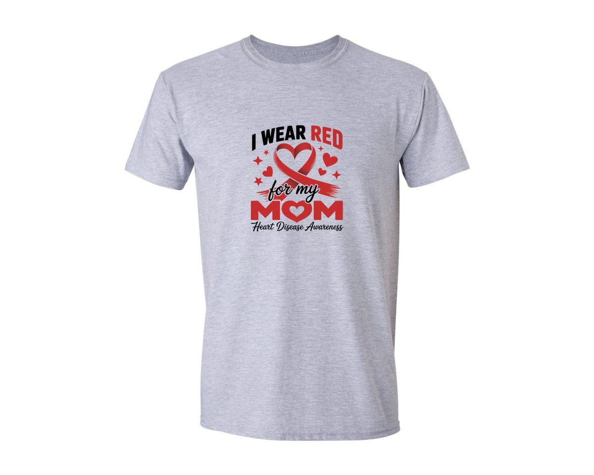 brand:Generic|color:Sports Grey / Athletic Heather|I Wear Red For My Mom Heart Disease Graphic T-Shirt