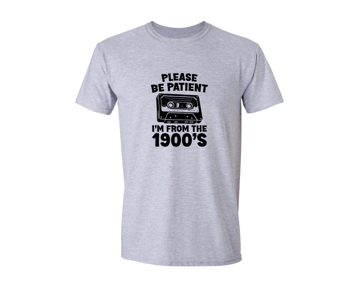 brand:Generic|color:Sports Grey / Athletic Heather|Please Be Patient Funny Retro 1900S Graphic T-Shirt