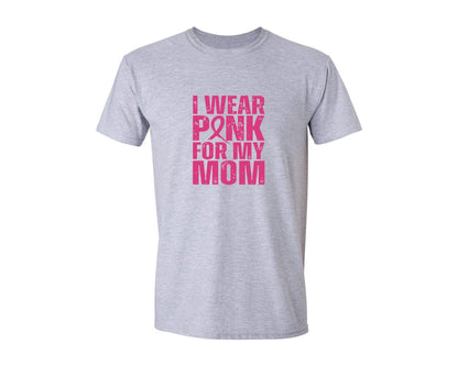 brand:Generic|color:Sports Grey / Athletic Heather|I Wear Pink For My Mom Breast Cancer Graphic T-Shirt