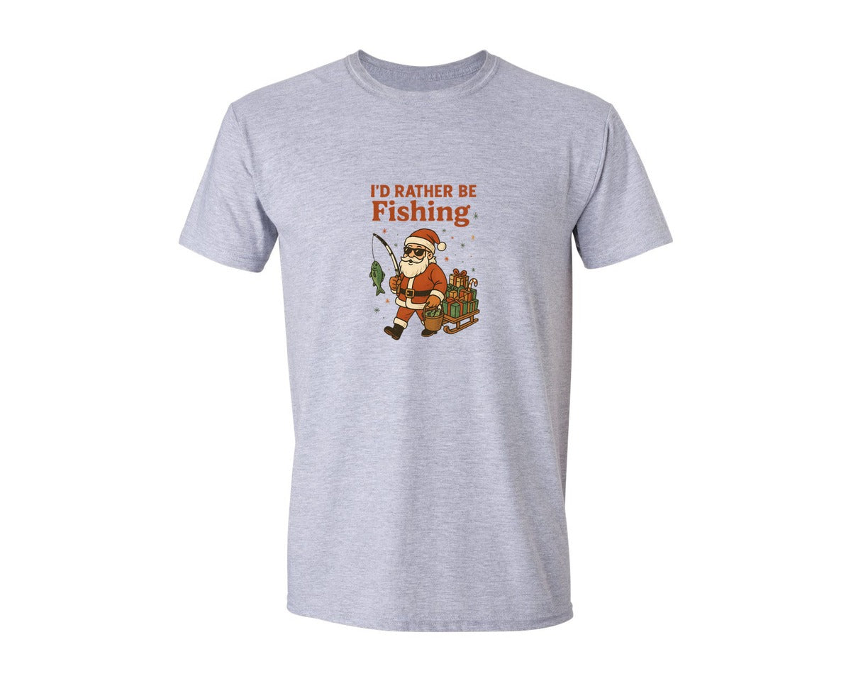brand:Generic|color:Sports Grey / Athletic Heather|Funny Santa Fishing Christmas 6 Graphic T-Shirt