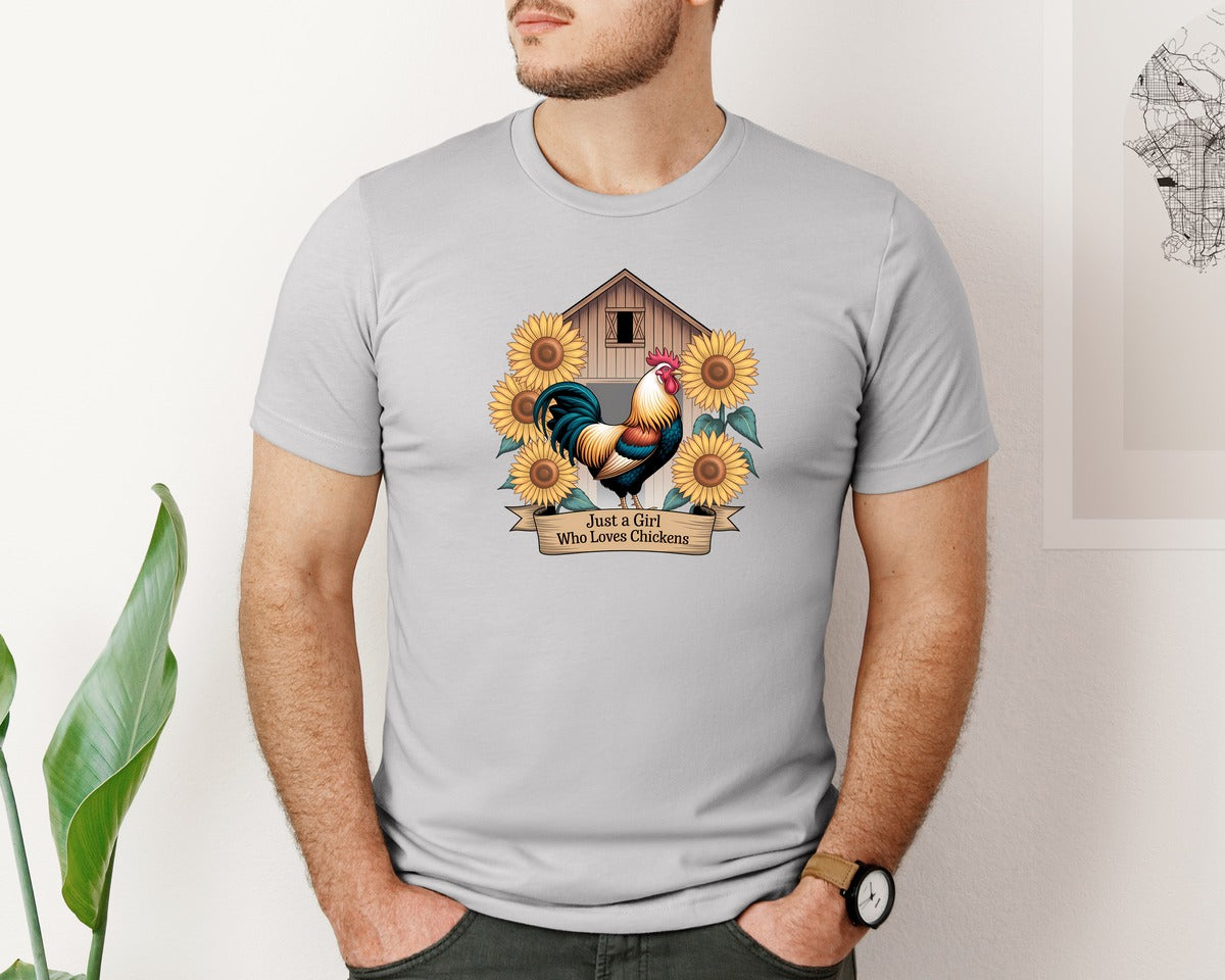 brand:Bella Canvas|color:Sports Grey / Athletic Heather|Just A Girl Who Loves Chickens 8 Graphic T-Shirt