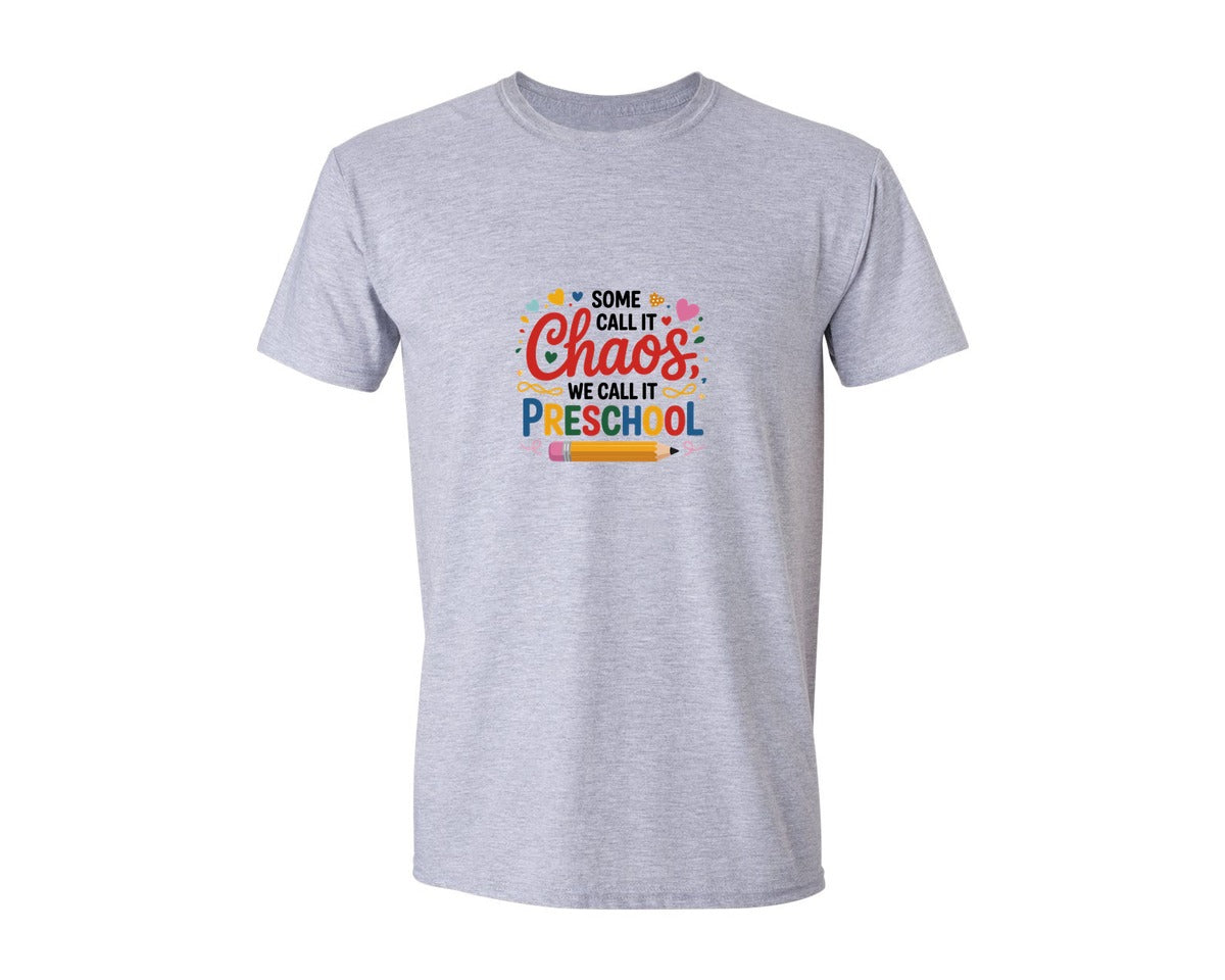 brand:Generic|color:Sports Grey / Athletic Heather|Preschool Chaos Colorful Typography Wit Graphic T-Shirt