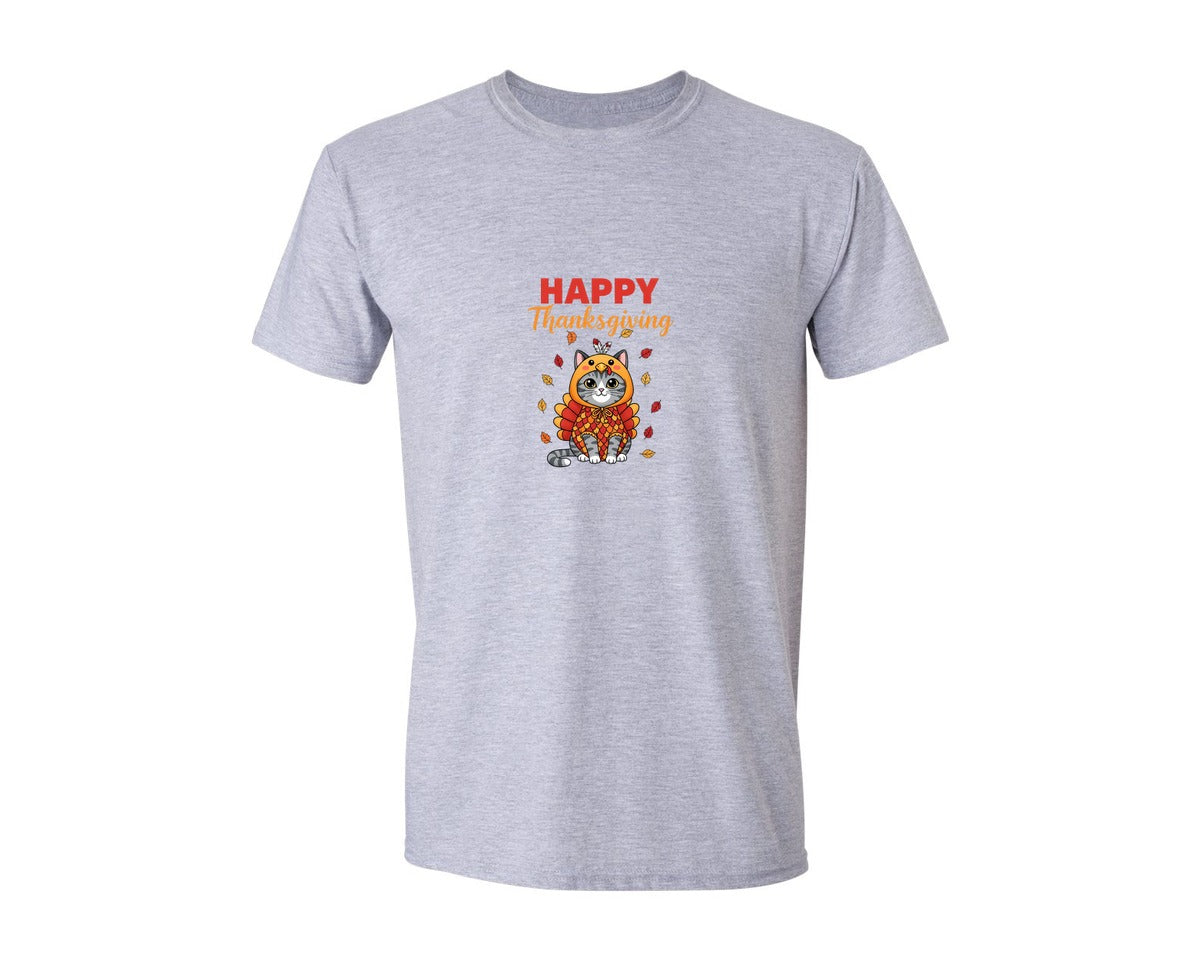 brand:Generic|color:Sports Grey / Athletic Heather|Cat In Turkey Costume Happy Thanksgiving 2 Graphic T-Shirt