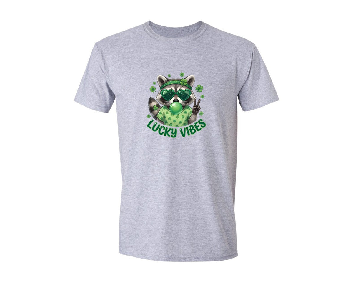 brand:Generic|color:Sports Grey / Athletic Heather|Lucky Vibes Raccoon St Patrick Graphic T-Shirt