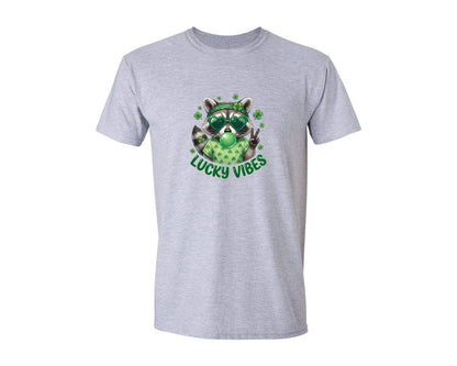 brand:Generic|color:Sports Grey / Athletic Heather|Lucky Vibes Raccoon St Patrick Graphic T-Shirt