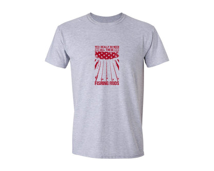 brand:Generic|color:Sports Grey / Athletic Heather|Fishing Rod Addiction Humor T Shirt Graphic T-Shirt