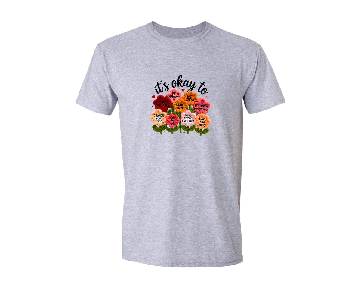 brand:Generic|color:Sports Grey / Athletic Heather|Its Okay To Mental Health Faux Yarn Graphic T-Shirt
