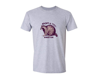 brand:Generic|color:Sports Grey / Athletic Heather|Adopt A Local Street Cats Funny Raccoon Graphic T-Shirt