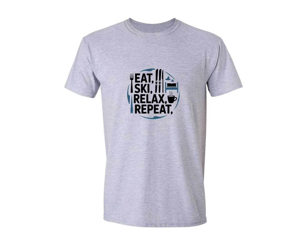brand:Generic|color:Sports Grey / Athletic Heather|Eat Ski Relax Repeat Graphic T-Shirt