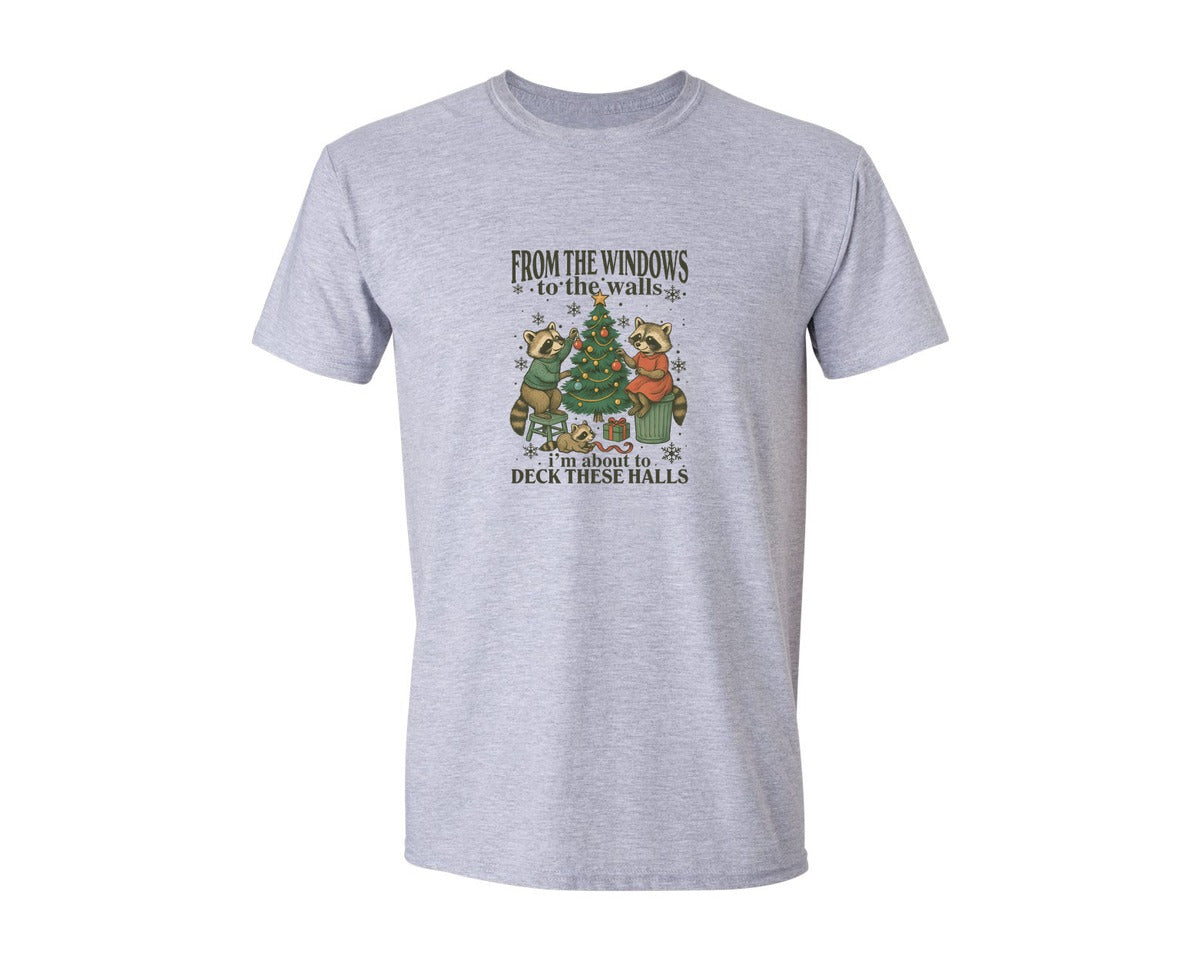 brand:Generic|color:Sports Grey / Athletic Heather|Raccoon Christmas Graphic T-Shirt