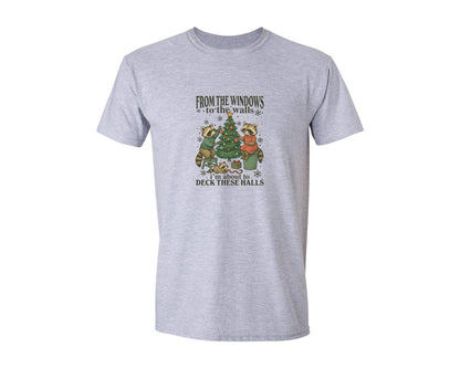 brand:Generic|color:Sports Grey / Athletic Heather|Raccoon Christmas Graphic T-Shirt