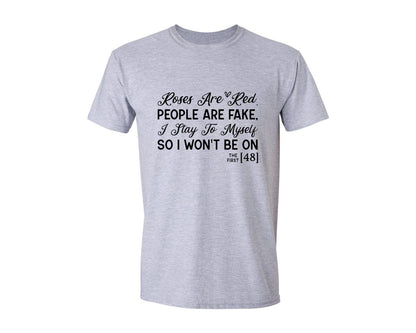 brand:Generic|color:Sports Grey / Athletic Heather|Roses Are Red People Are Fake Graphic T-Shirt