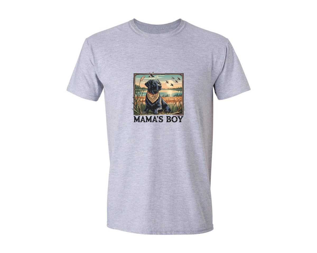 brand:Generic|color:Sports Grey / Athletic Heather|Mamas Boy Hunting Lab Dog Graphic T-Shirt