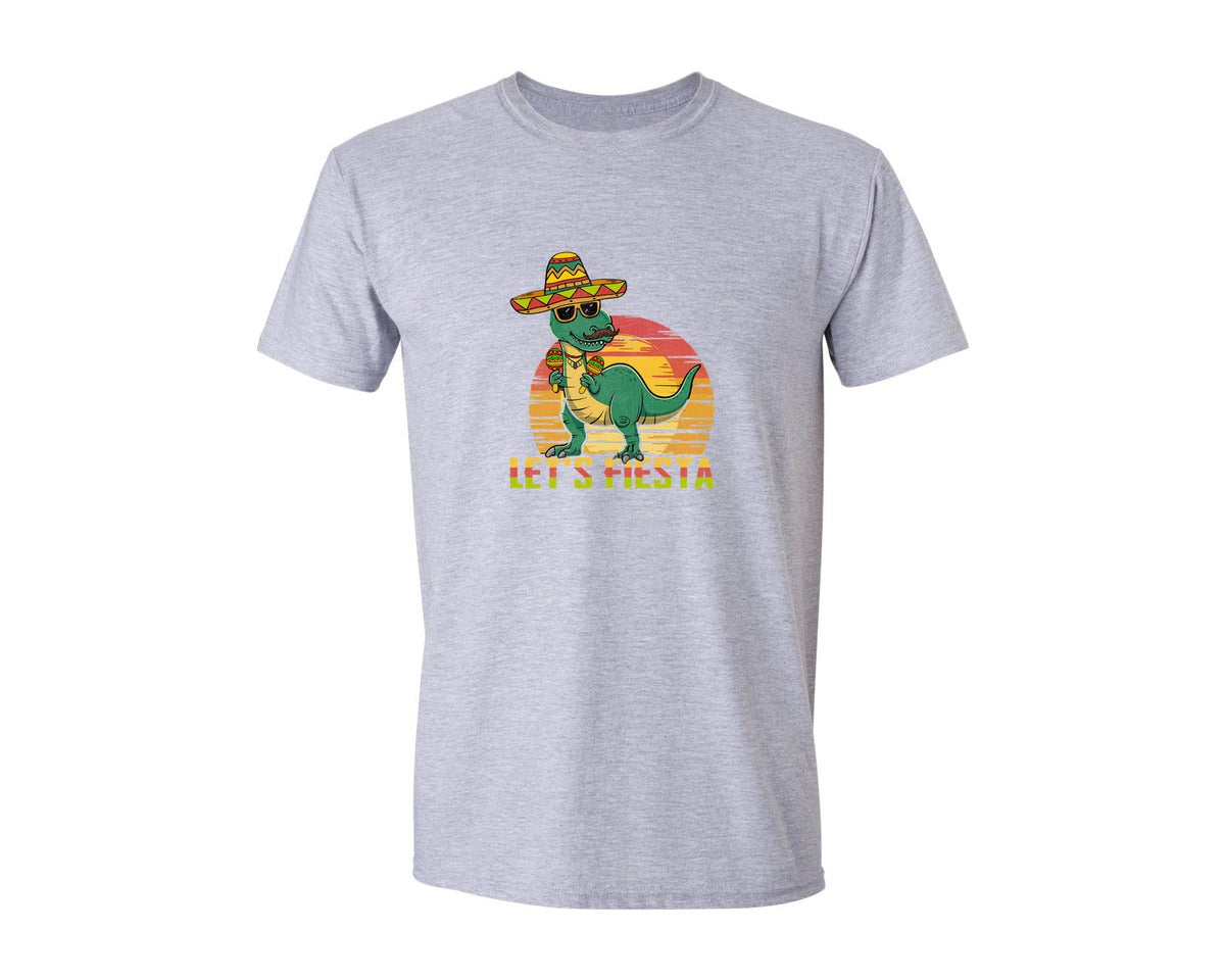 brand:Generic|color:Sports Grey / Athletic Heather|Lets Fiesta Dinosaur Cinco De Mayo Graphic T-Shirt