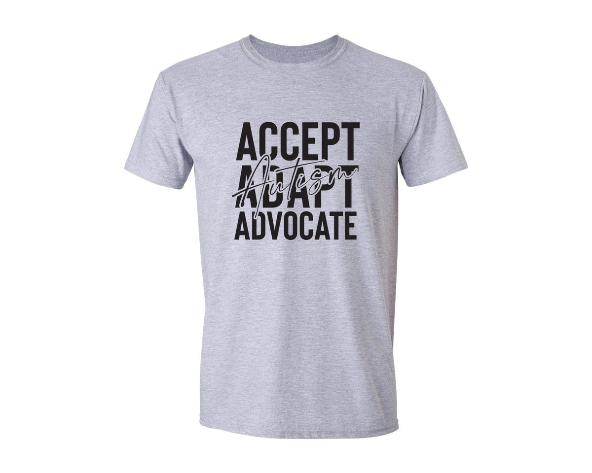 brand:Generic|color:Sports Grey / Athletic Heather|Accept Adapt Advocate Autism Graphic T-Shirt