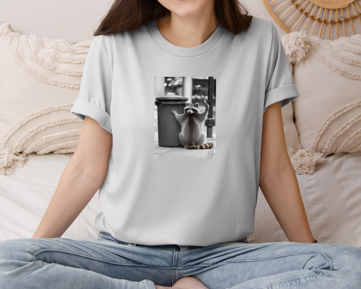 brand:Bella Canvas|color:Sports Grey / Athletic Heather|Racoon Selfie With Trash Can T Shirt Graphic T-Shirt