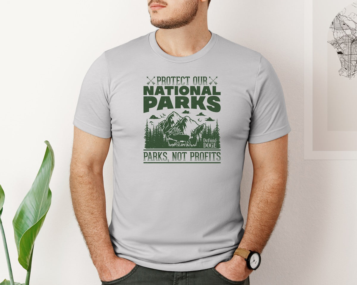 brand:Bella Canvas|color:Sports Grey / Athletic Heather|Protect Our National Parks Defund Doge 2 Graphic T-Shirt