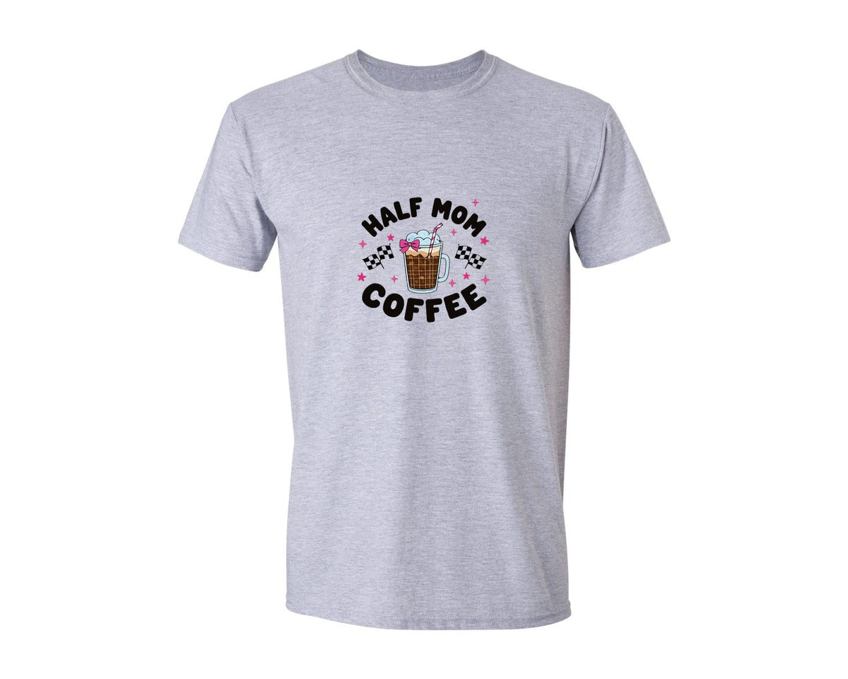brand:Generic|color:Sports Grey / Athletic Heather|Mom Coffee Racing Flags T Shirt Design Graphic T-Shirt