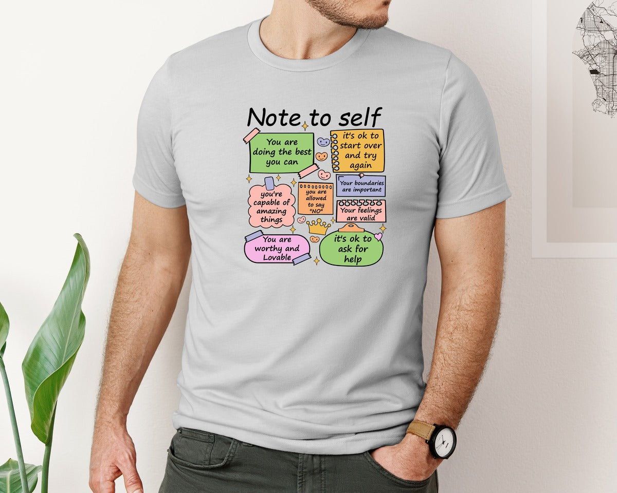 brand:Bella Canvas|color:Sports Grey / Athletic Heather|Note To Self Motivational Self Care Graphic T-Shirt