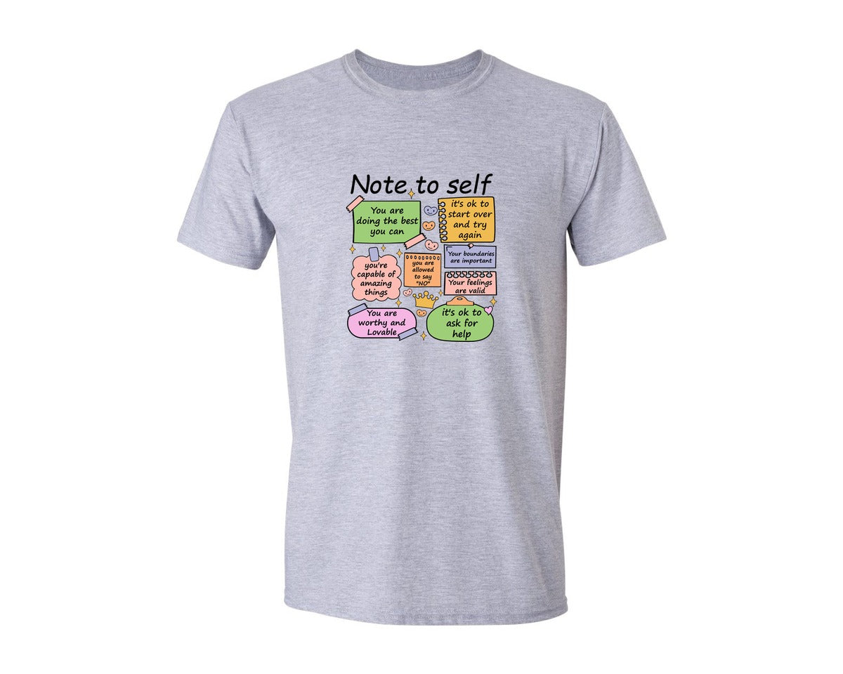 brand:Generic|color:Sports Grey / Athletic Heather|Note To Self Motivational Self Care Graphic T-Shirt