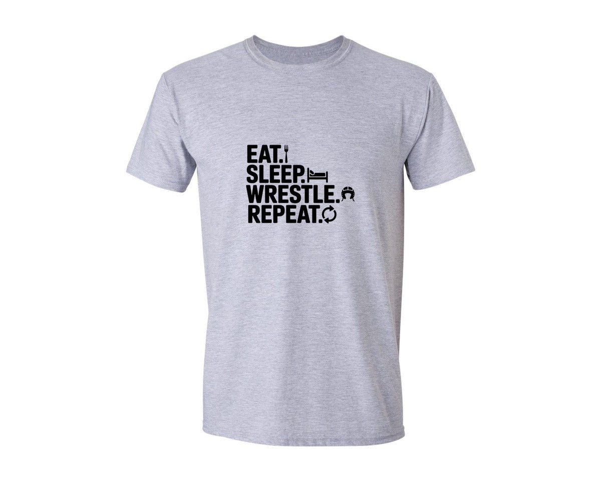brand:Generic|color:Sports Grey / Athletic Heather|Eat Sleep Wrestle Repeat Ai Graphic T-Shirt