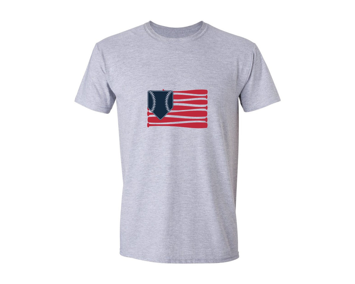 brand:Generic|color:Sports Grey / Athletic Heather|American Flag Baseball 4Th Of July Graphic T-Shirt