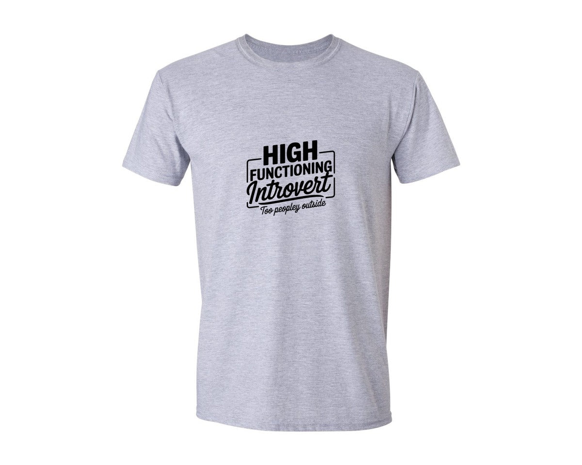 brand:Generic|color:Sports Grey / Athletic Heather|High Functioning Introvert Funny Handw Graphic T-Shirt