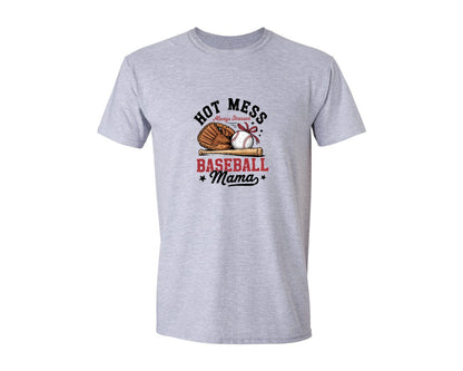 brand:Generic|color:Sports Grey / Athletic Heather|Baseball Mama Hot Mess Art 2 Graphic T-Shirt