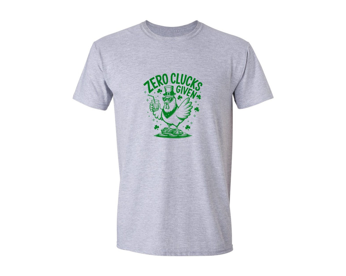 brand:Generic|color:Sports Grey / Athletic Heather|Zero Clucks Given Funny St Patrick Graphic T-Shirt