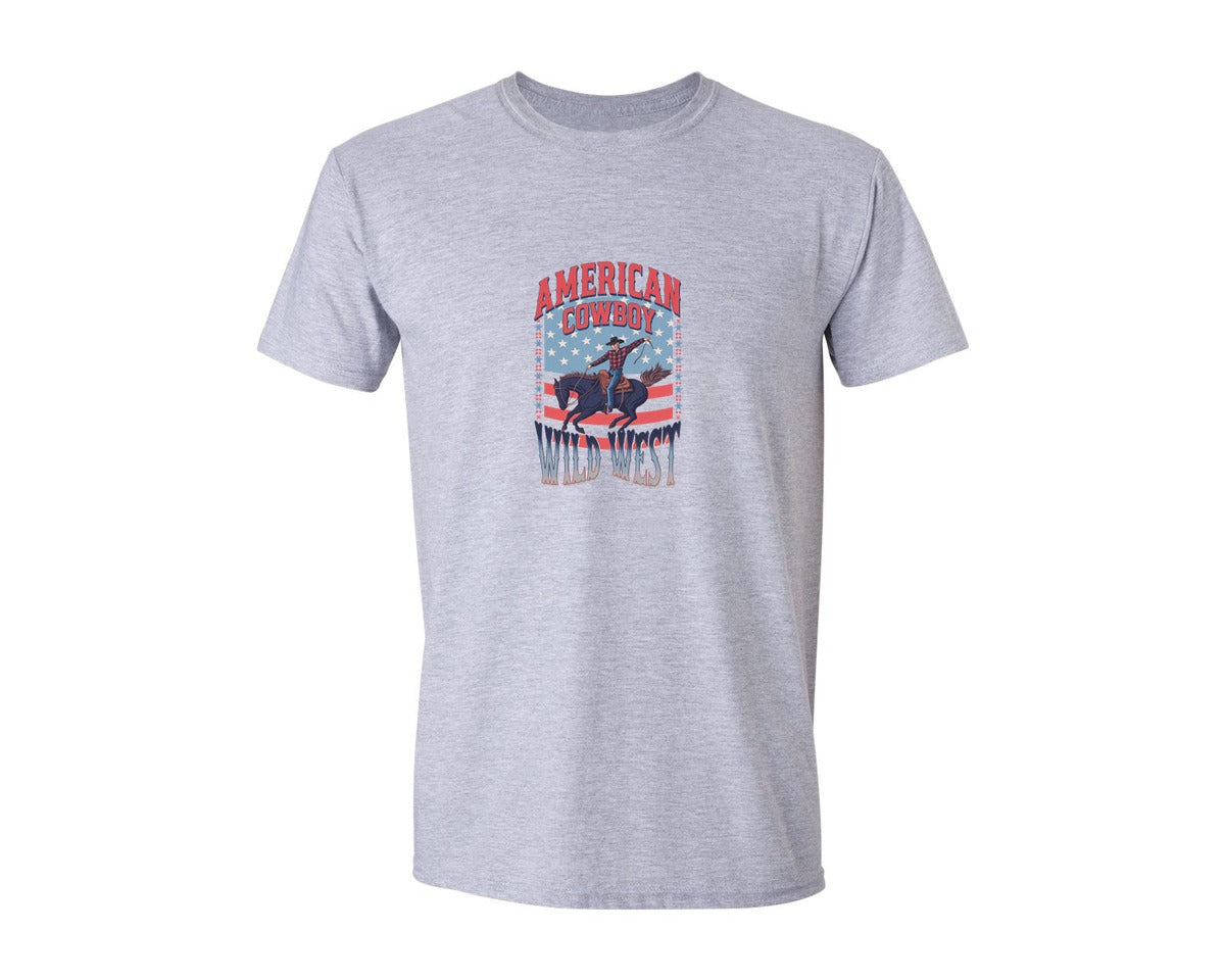 brand:Generic|color:Sports Grey / Athletic Heather|American Cowboy Wild West Vintage Graphic T-Shirt