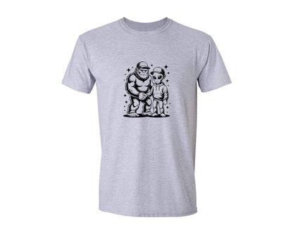 brand:Generic|color:Sports Grey / Athletic Heather|Alien Bigfoot Hand Shake Cryptid Funny Graphic T-Shirt