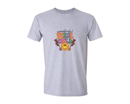 brand:Generic|color:Sports Grey / Athletic Heather|Somebodys Feral Child Funny Summer Graphic T-Shirt