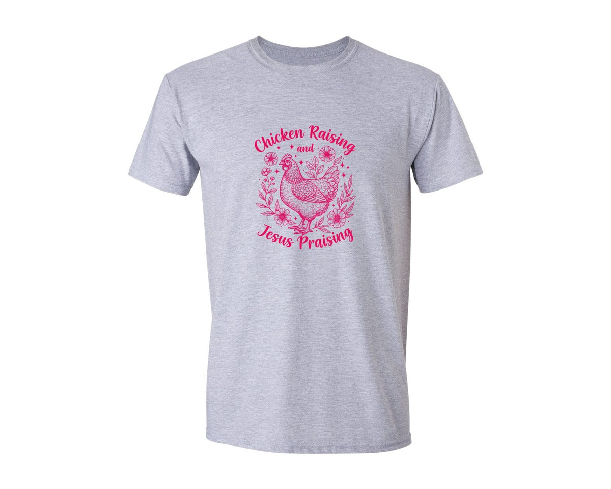 brand:Generic|color:Sports Grey / Athletic Heather|Chicken Raising Jesus Praising 29 Graphic T-Shirt