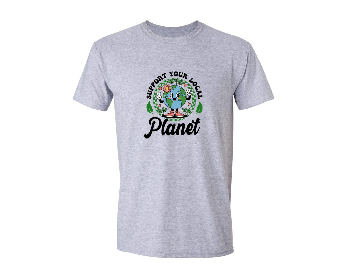 brand:Generic|color:Sports Grey / Athletic Heather|Earth Day Support Your Local Planet 2 Graphic T-Shirt
