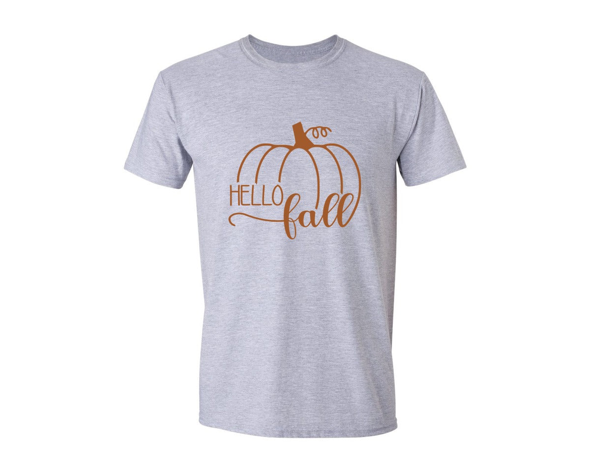 brand:Generic|color:Sports Grey / Athletic Heather|Hello Fall Pumpkin Autumn Door Sign Graphic T-Shirt