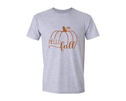 brand:Generic|color:Sports Grey / Athletic Heather|Hello Fall Pumpkin Autumn Door Sign Graphic T-Shirt