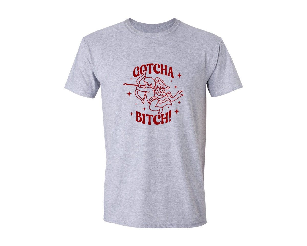 brand:Generic|color:Sports Grey / Athletic Heather|Cupid Funny Valentines Day Gotcha Graphic T-Shirt