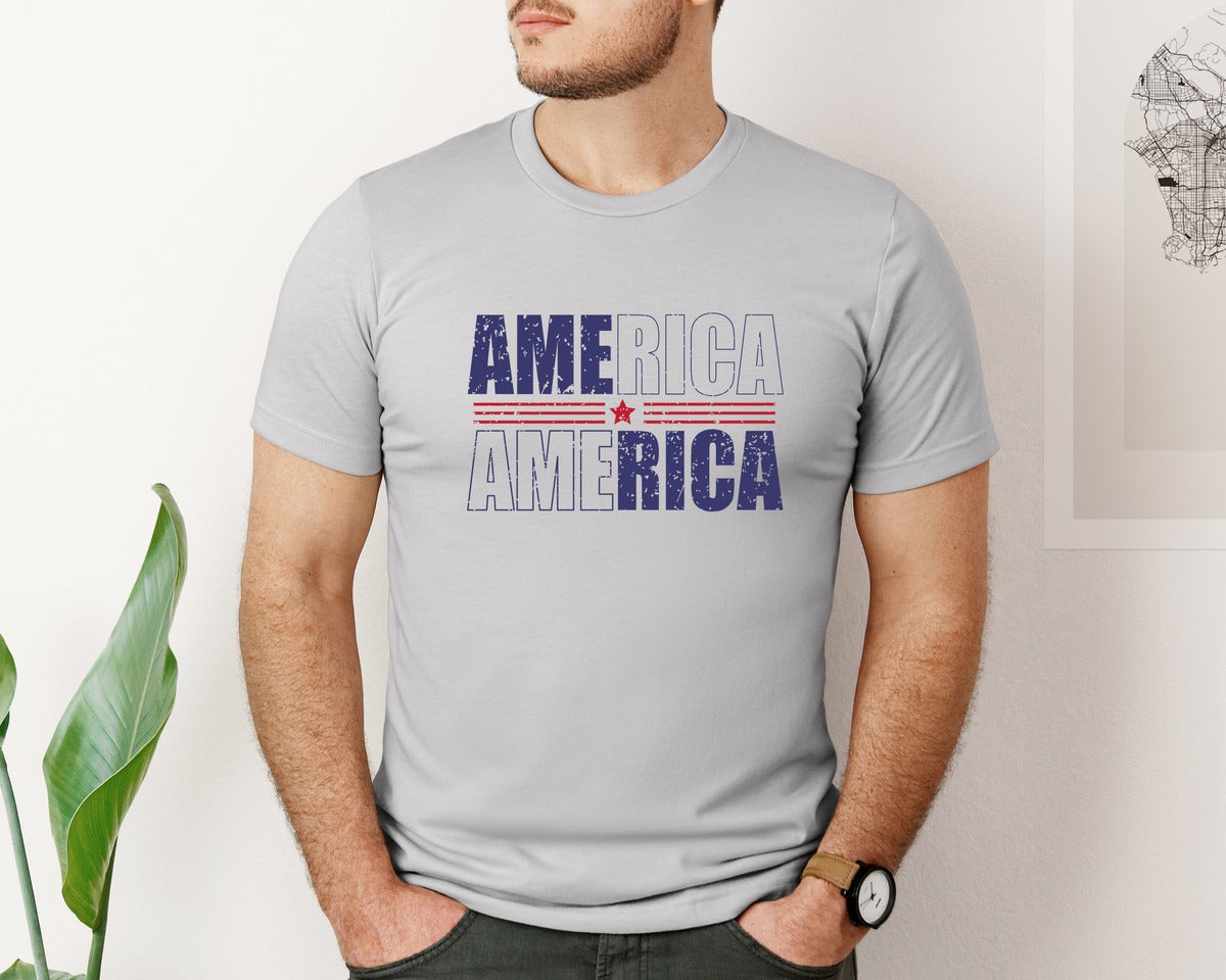 brand:Bella Canvas|color:Sports Grey / Athletic Heather|America Patriotic Graphic T-Shirt
