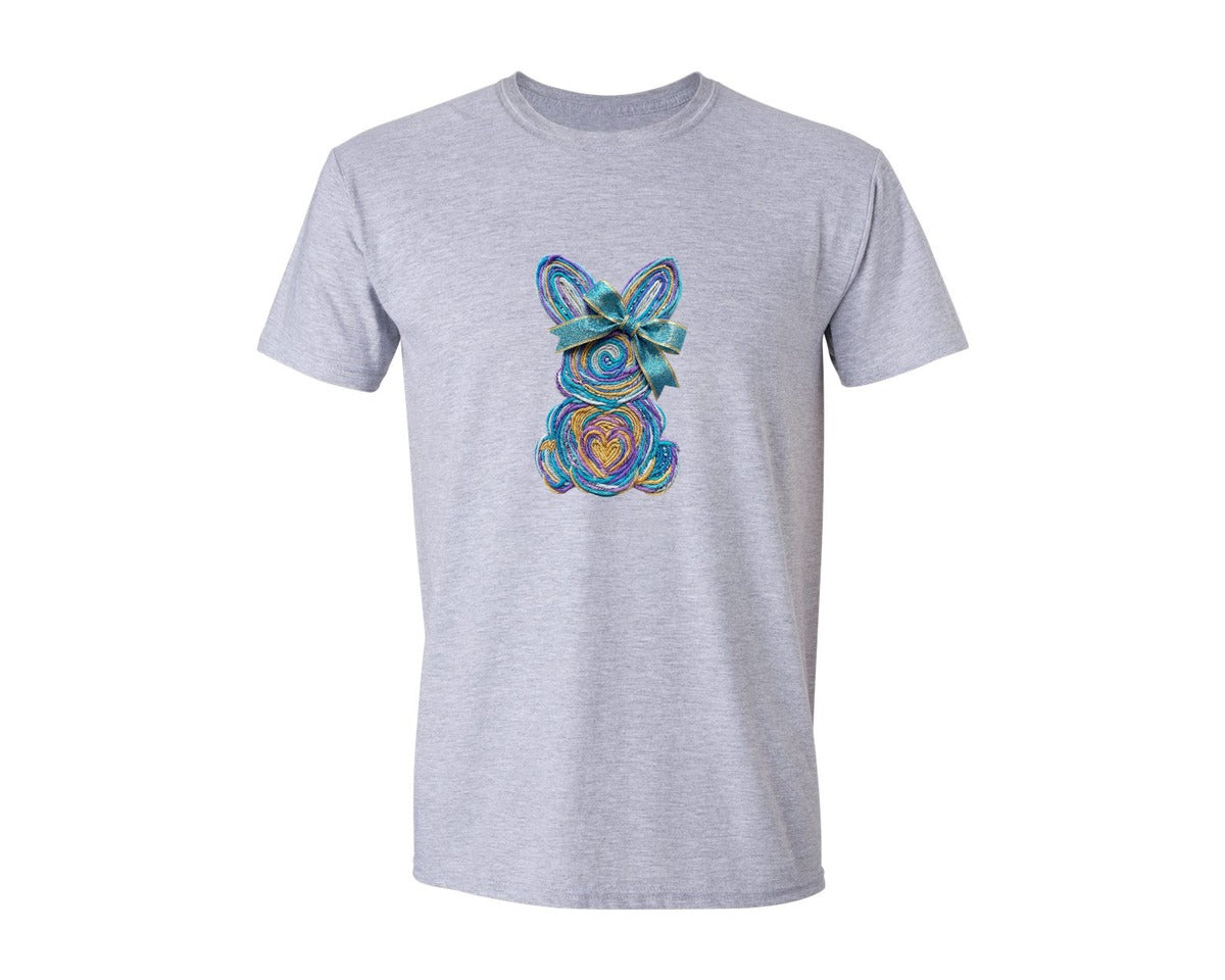 brand:Generic|color:Sports Grey / Athletic Heather|Faux Yarn Easter Bunny Crochet Graphic T-Shirt